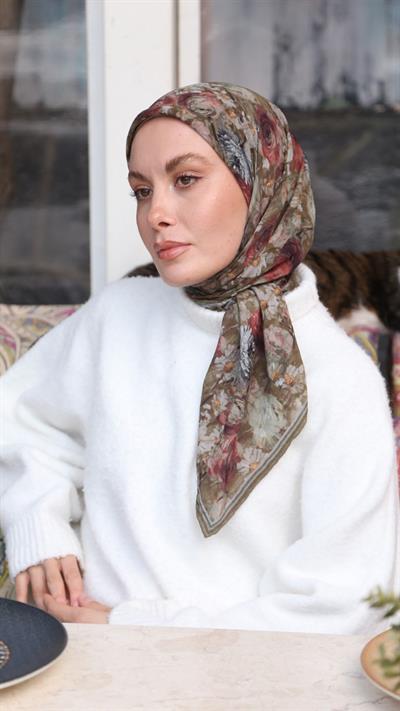 FLOWER DESEN EŞARP HAKİ YEŞİL