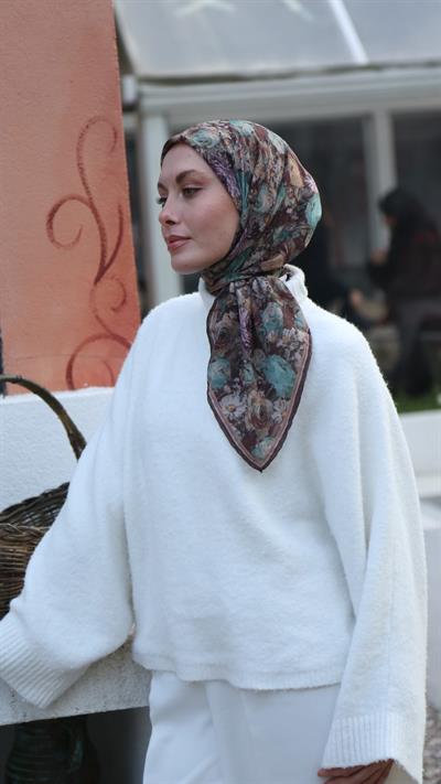 FLOWER DESEN EŞARP KAHVE