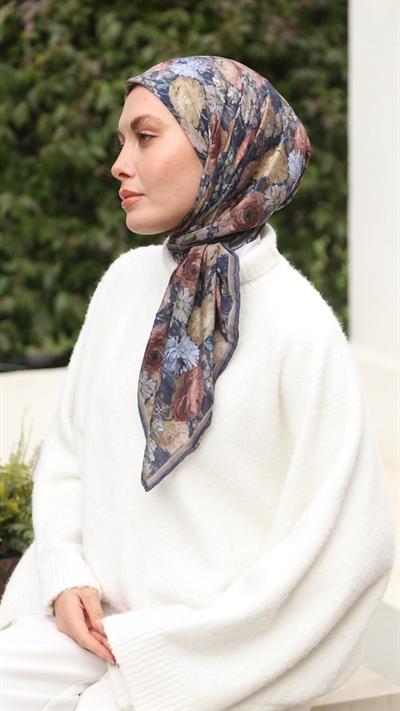 FLOWER DESEN EŞARP LACİVERT