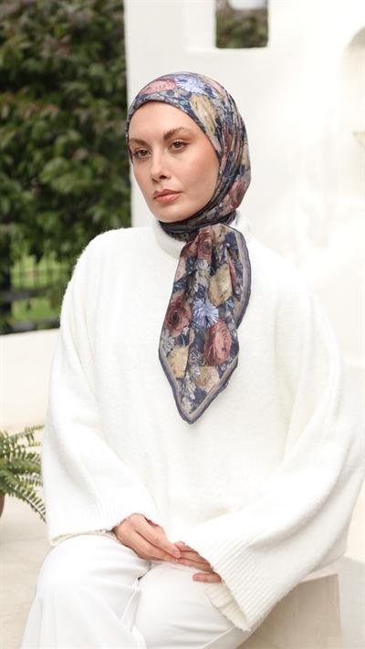 FLOWER DESEN EŞARP LACİVERT