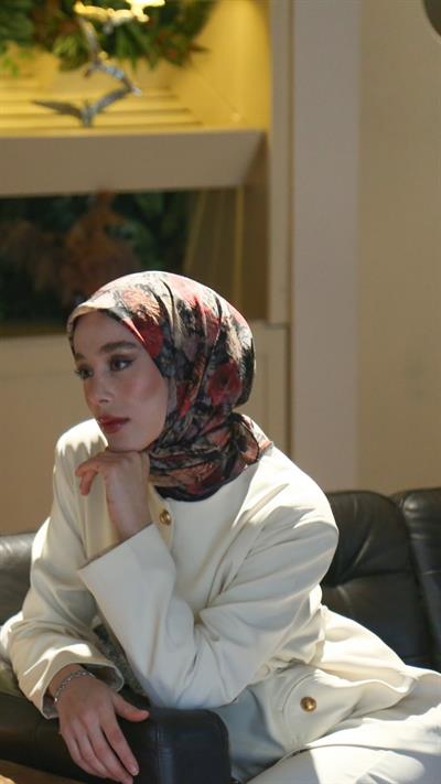 FLOWER DESEN EŞARP SİYAH-KIRMIZI