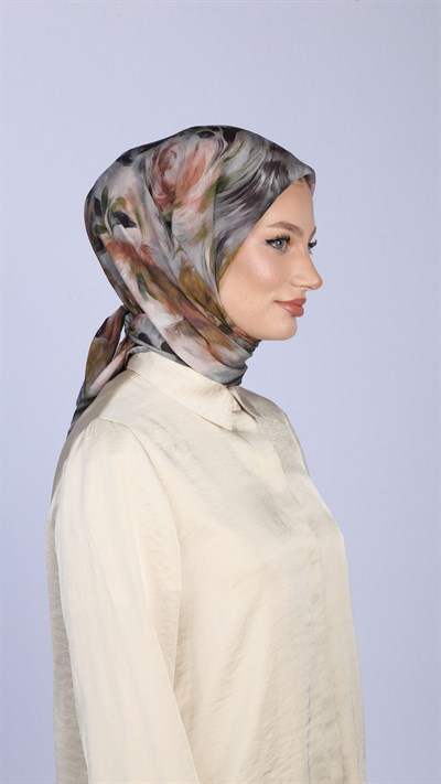 FLOWER FEATHER DESEN EŞARP GRİ