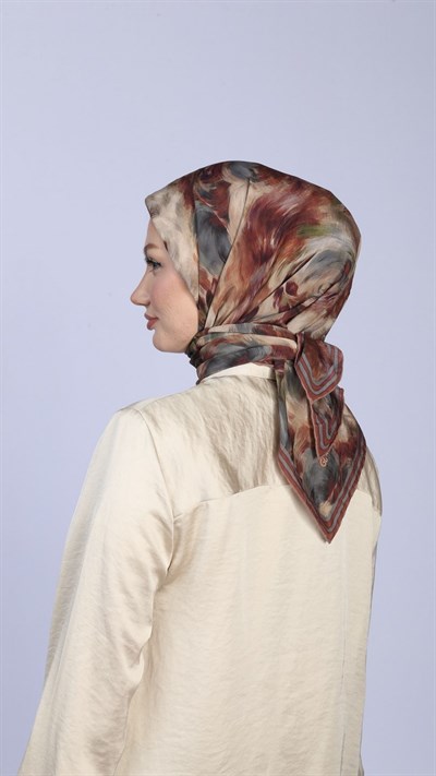 FLOWER FEATHER DESEN EŞARP KİREMİT