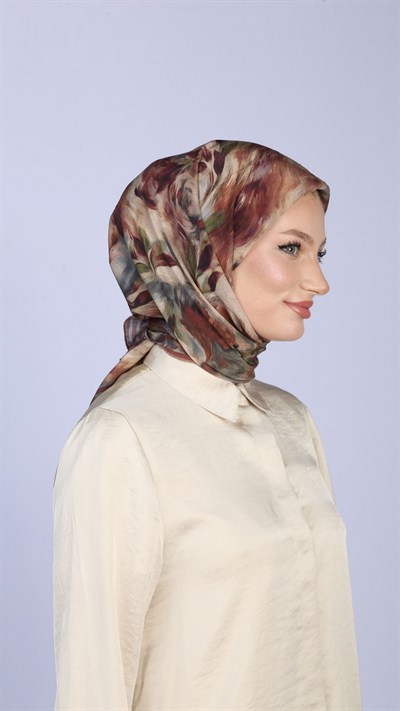 FLOWER FEATHER DESEN EŞARP KİREMİT