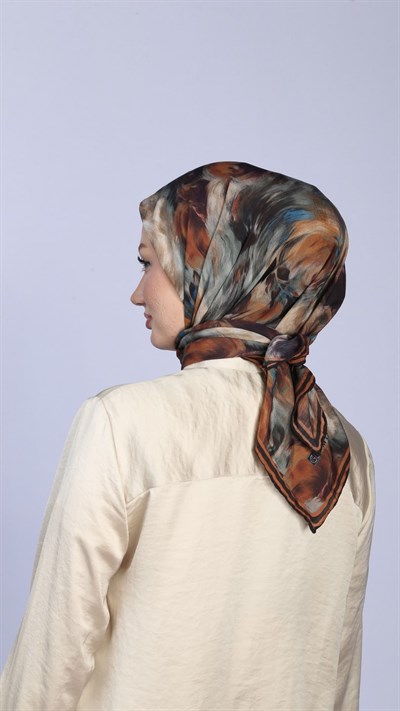 FLOWER FEATHER DESEN EŞARP KOYU LACİVERT