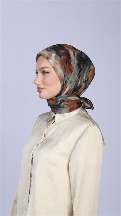 FLOWER FEATHER DESEN EŞARP KOYU LACİVERT