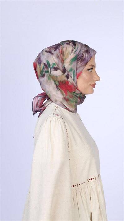 FLOWER FEATHER DESEN EŞARP LİLA
