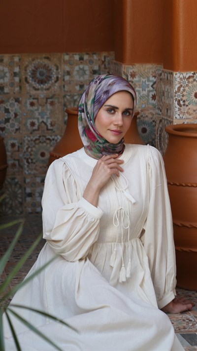 FLOWER FEATHER DESEN EŞARP LİLA