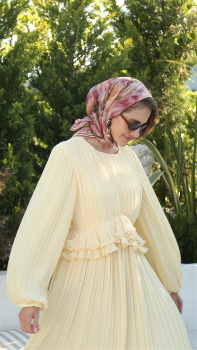 FLOWER FEATHER DESEN EŞARP PEMBE