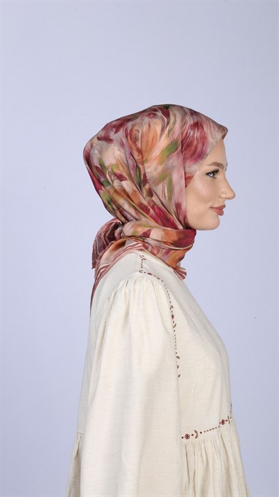 FLOWER FEATHER DESEN EŞARP PEMBE