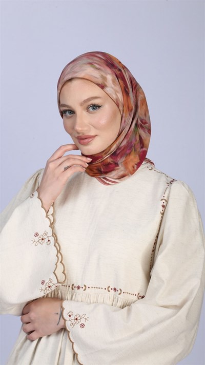 FLOWER FEATHER DESEN EŞARP PEMBE