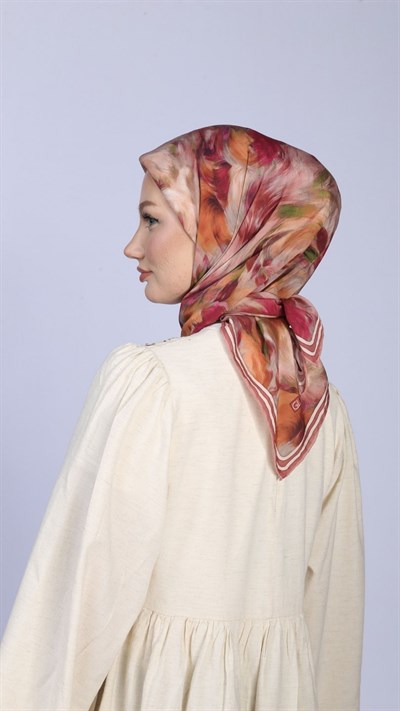 FLOWER FEATHER DESEN EŞARP PEMBE