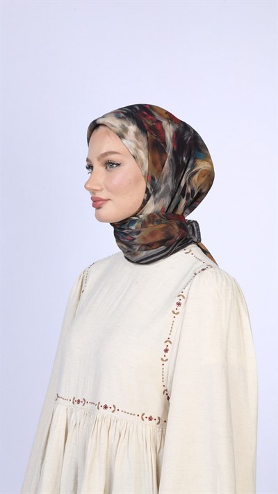 FLOWER FEATHER DESEN EŞARP SİYAH