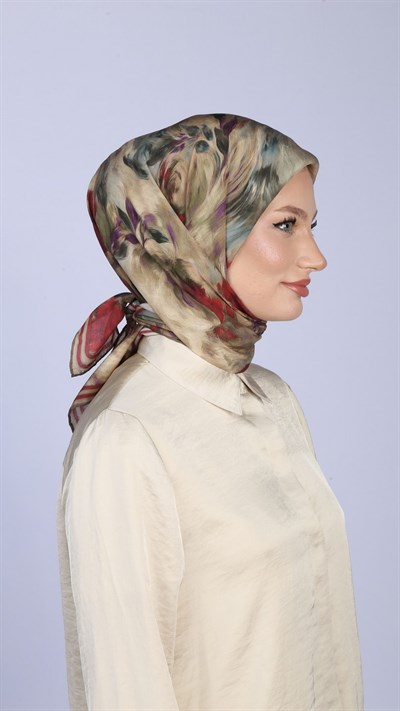 FLOWER FEATHER DESEN EŞARP YEŞİL