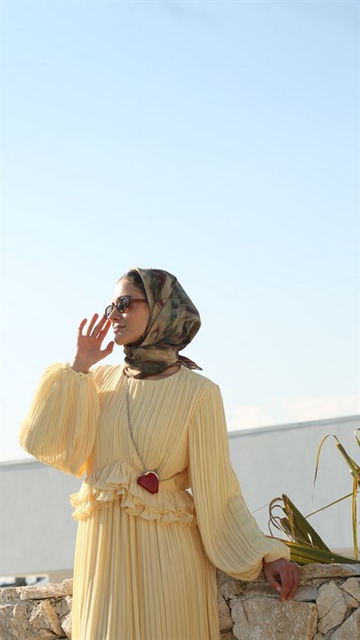 FLOWER FEATHER DESEN EŞARP YEŞİL