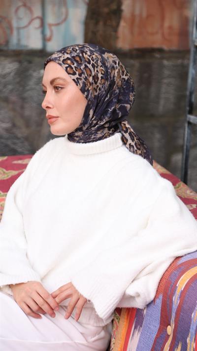 SPOTTED LEOPARD DESEN EŞARP LACİVERT