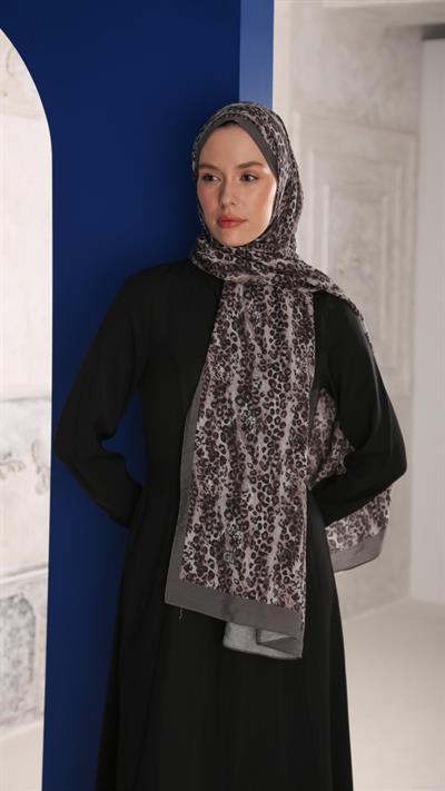 LEOPAR DESEN ŞAL GRİ