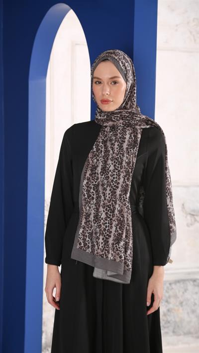 LEOPAR DESEN ŞAL GRİ