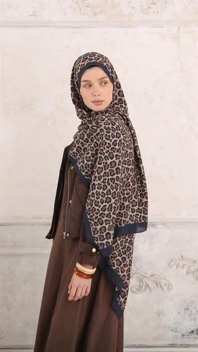 LEOPAR DESEN ŞAL LACİVERT