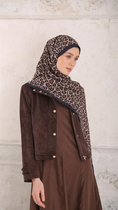 LEOPAR DESEN ŞAL LACİVERT
