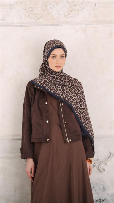 LEOPAR DESEN ŞAL LACİVERT