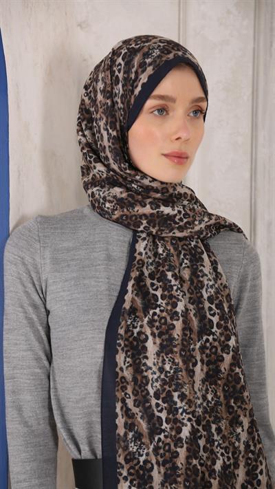 LEOPAR DESEN ŞAL LACİVERT