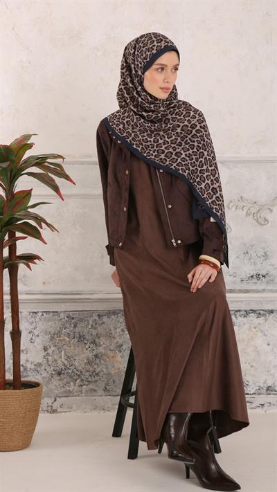 LEOPAR DESEN ŞAL LACİVERT