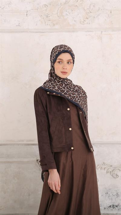 LEOPAR DESEN ŞAL LACİVERT