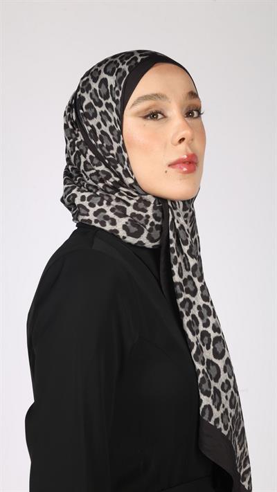 LEOPAR DESEN ŞAL SİYAH GRİ