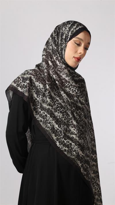 LEOPAR DESEN ŞAL SİYAH GRİ