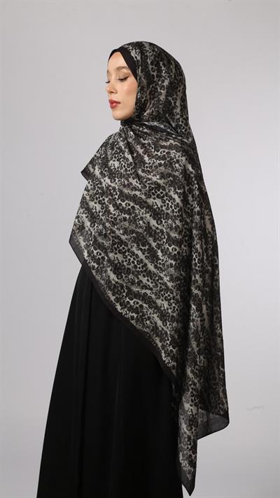 LEOPAR DESEN ŞAL SİYAH GRİ