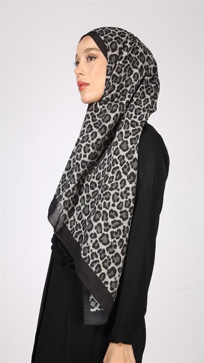 LEOPAR DESEN ŞAL SİYAH GRİ