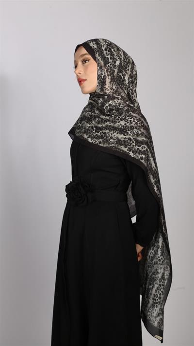 LEOPAR DESEN ŞAL SİYAH GRİ