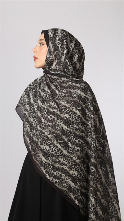 LEOPAR DESEN ŞAL SİYAH GRİ