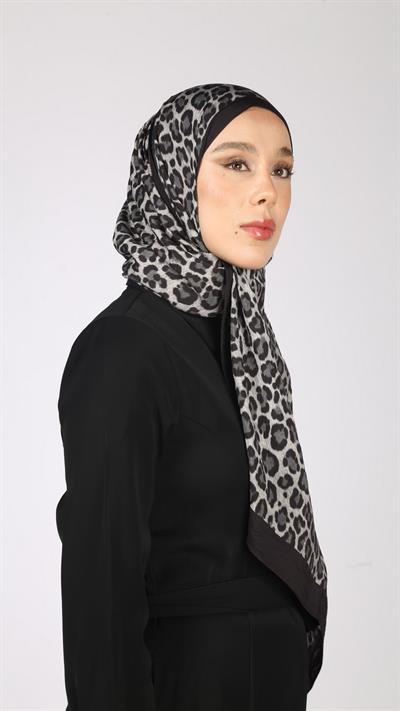 LEOPAR DESEN ŞAL SİYAH GRİ