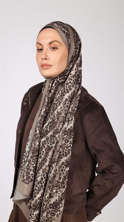 LEOPAR DESEN ŞAL VİZON