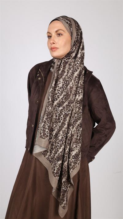 LEOPAR DESEN ŞAL VİZON