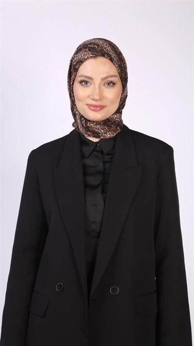 LEOPAR GRİD DESEN EŞARP ACI KAHVE