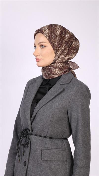 LEOPAR GRİD DESEN EŞARP BORDO