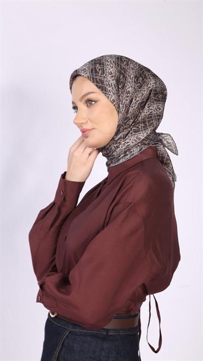 LEOPAR GRİD DESEN EŞARP GRİ
