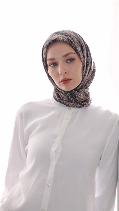 LEOPAR GRİD DESEN EŞARP LACİVERT
