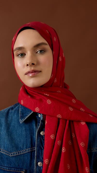 LİNA DESEN ŞAL-KIRMIZI-6