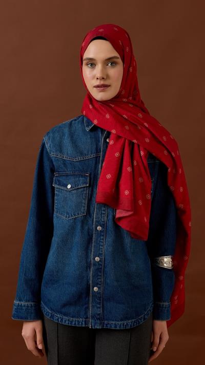LİNA DESEN ŞAL-KIRMIZI-6