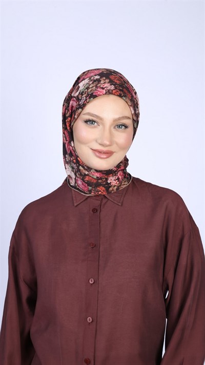 MYSTİC GARDEN DESEN EŞARP SİYAH FUŞYA