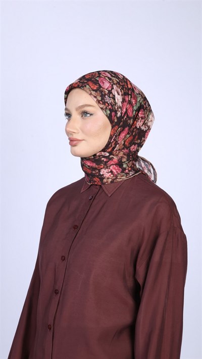 MYSTİC GARDEN DESEN EŞARP SİYAH FUŞYA