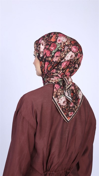 MYSTİC GARDEN DESEN EŞARP SİYAH FUŞYA