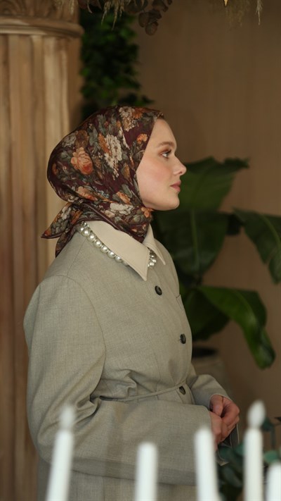 MYSTİC GARDEN DESEN EŞARP VİNTAGE BORDO