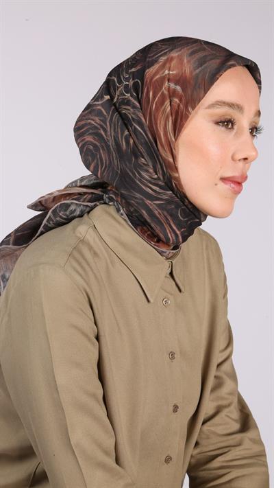 NORA DESEN EŞARP SİYAH-KAHVE