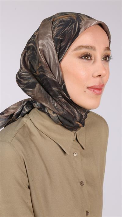NORA DESEN EŞARP SİYAH-VİZON