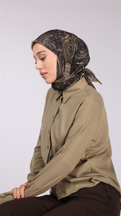 NORA DESEN EŞARP SİYAH-VİZON